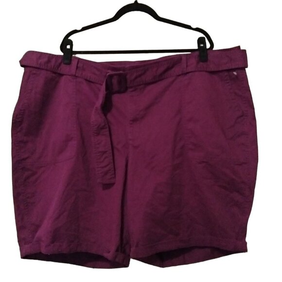 Lane Bryant Womens Plus Size 28 Plum Belted Cotton Shorts With Pockets - Picture 2 of 5